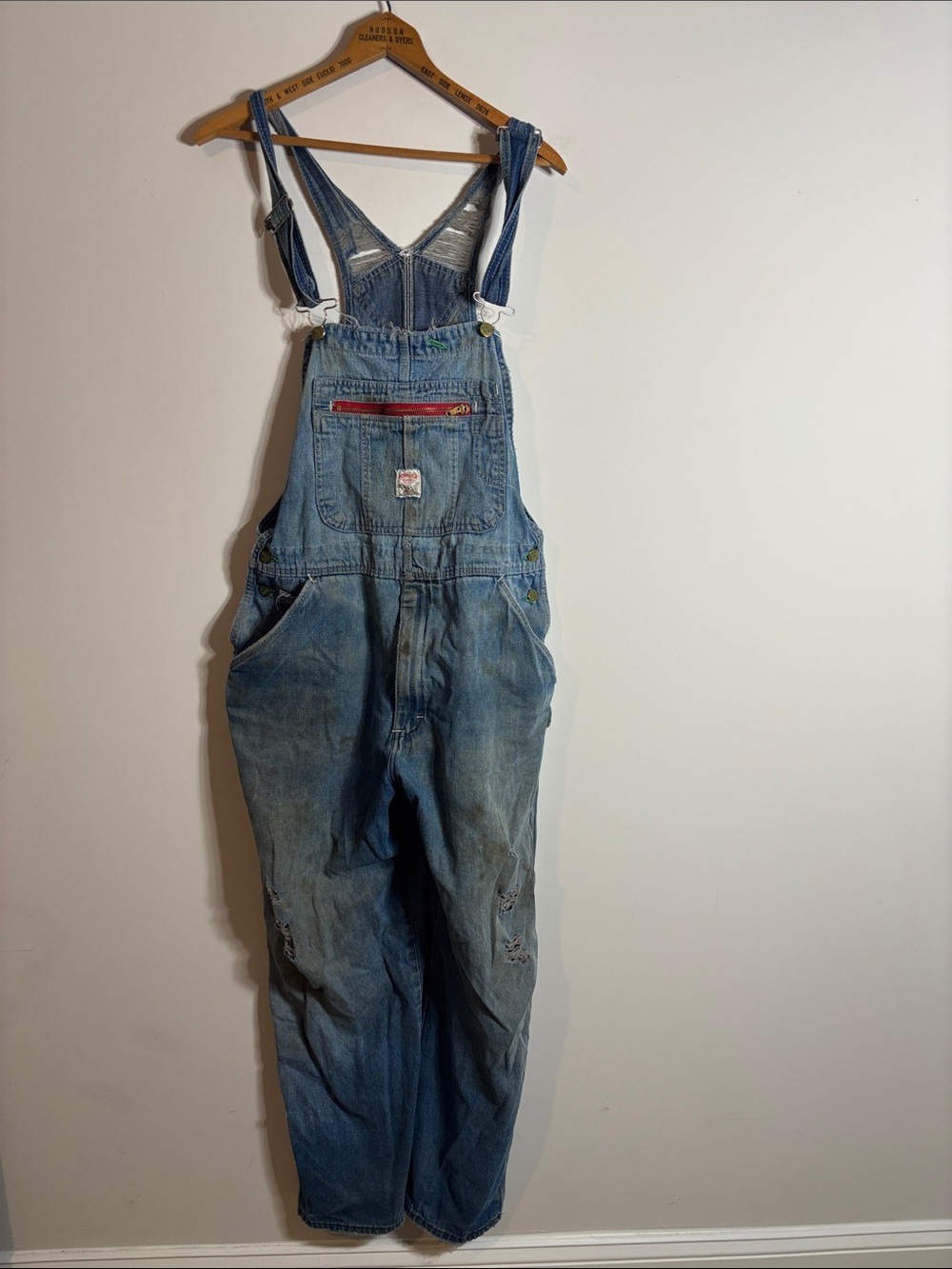 VTG Pointer Denim Bib Overalls 36 USA Workwear Distressed Flaws